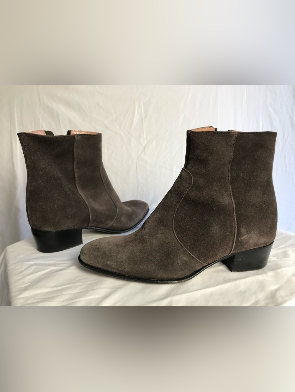 Jean-Michel Cazabat Women's Gray Suede Ankle Boots Side Zip Almond Toe Sz 36.5